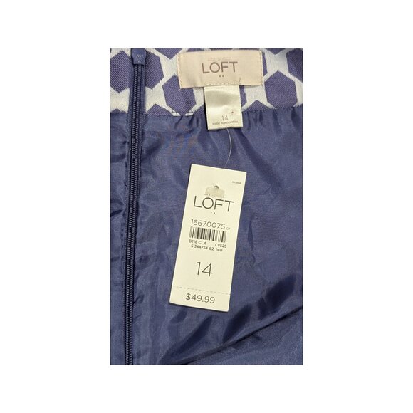 ✨ NWT LOFT Geometric A-Line Mini Skirt – Purple/White, Size 14 - Picture 4 of 4